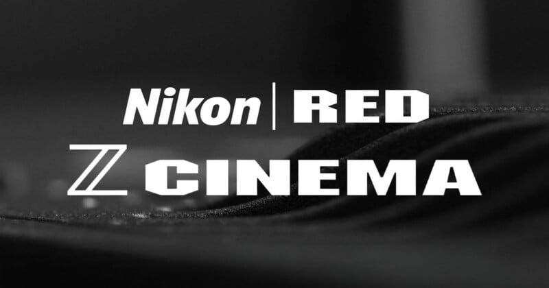 Black and white image showing the text "Nikon | RED Z Cinema" over a dark, textured background.