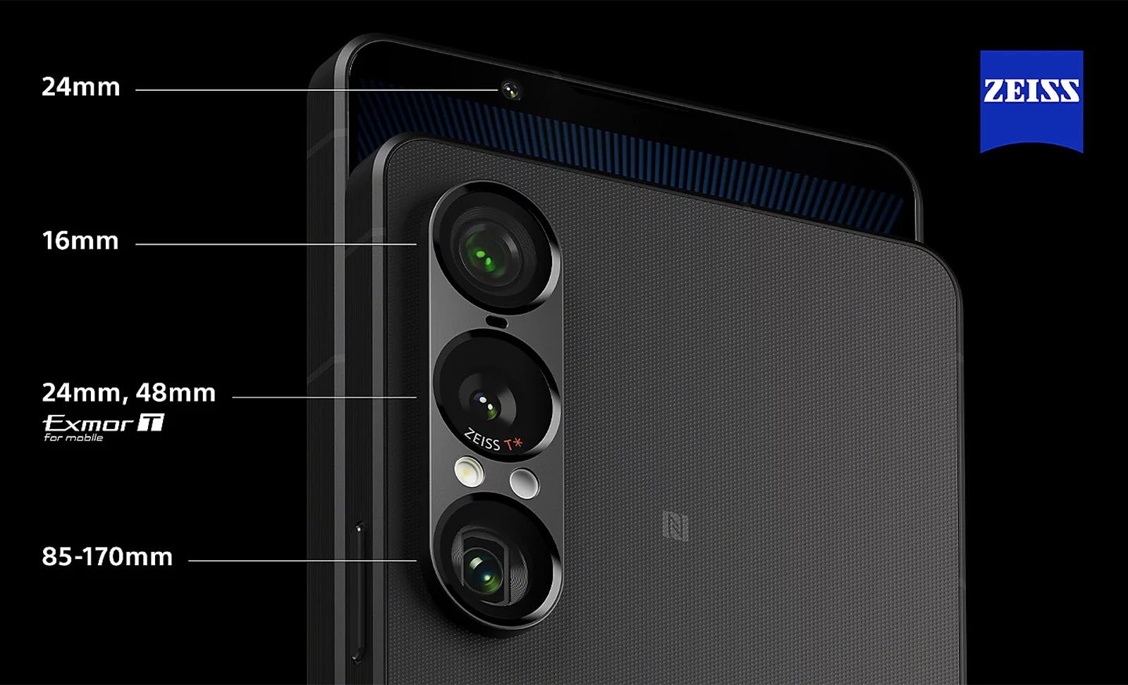  24mm, 16mm, 24mm/48mm Exmor T, and 85-170mm. The Zeiss logo is in the upper right corner.