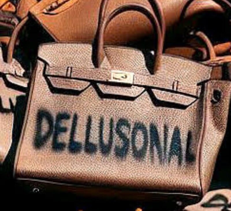 Close-up of AI art showing misspelled word 'DELLUSONAL'.