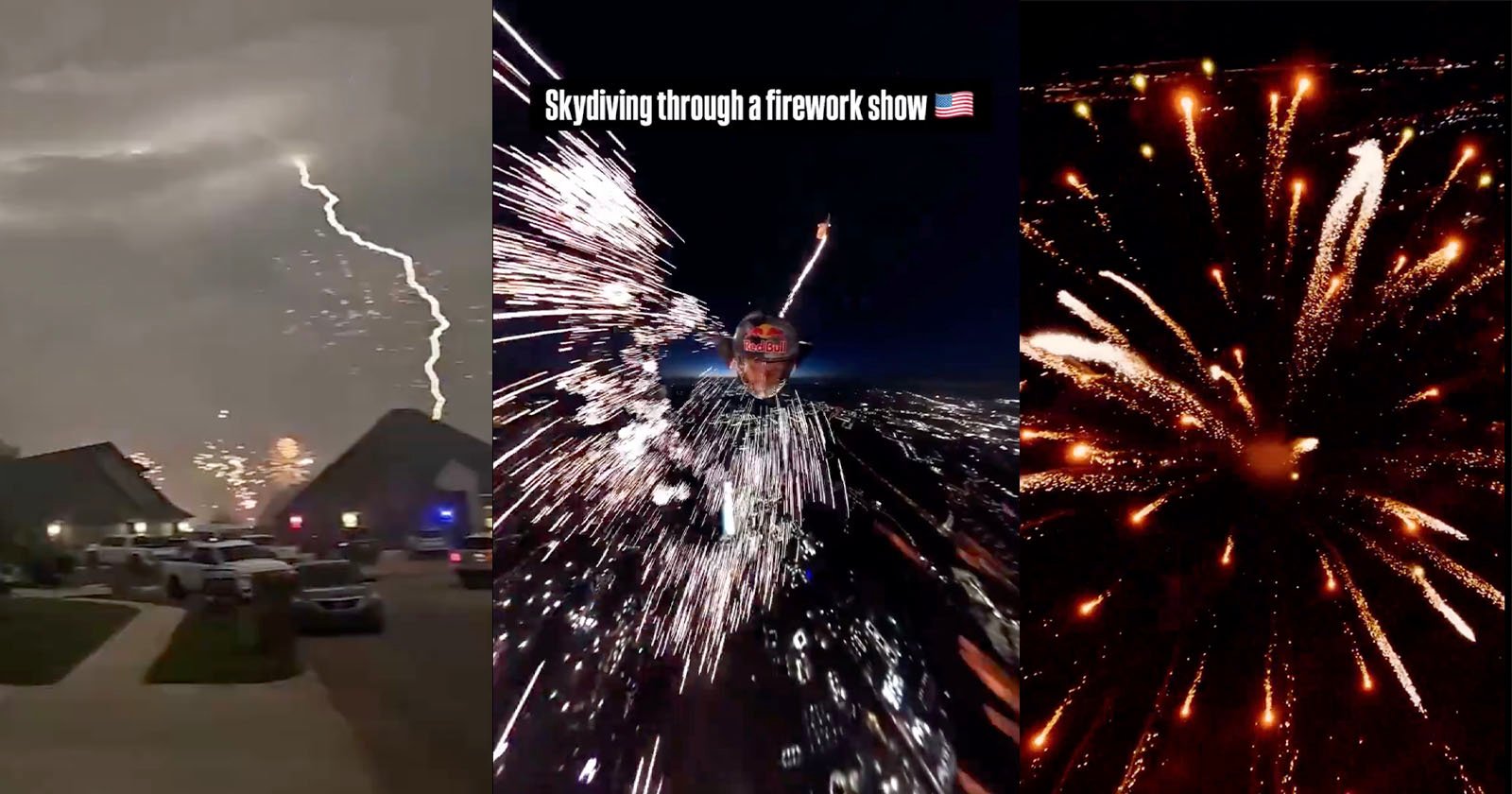 Skydiver and Drone Soar Through Fireworks as Lightning Strikes: Wild July 4 Scenes