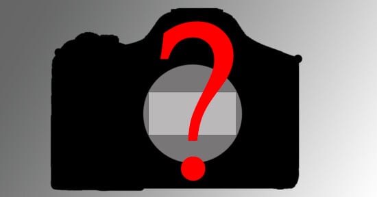 A black camera silhouette with a large red question mark over the lens, set against a gray gradient background.
