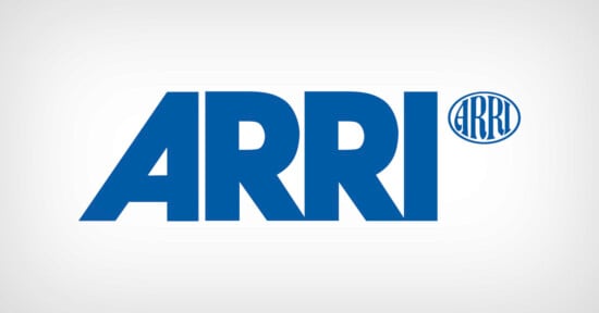 The ARRI logo features large, bold blue letters spelling "ARRI," with a smaller circular emblem containing "ARRI" in blue lines on a white background.