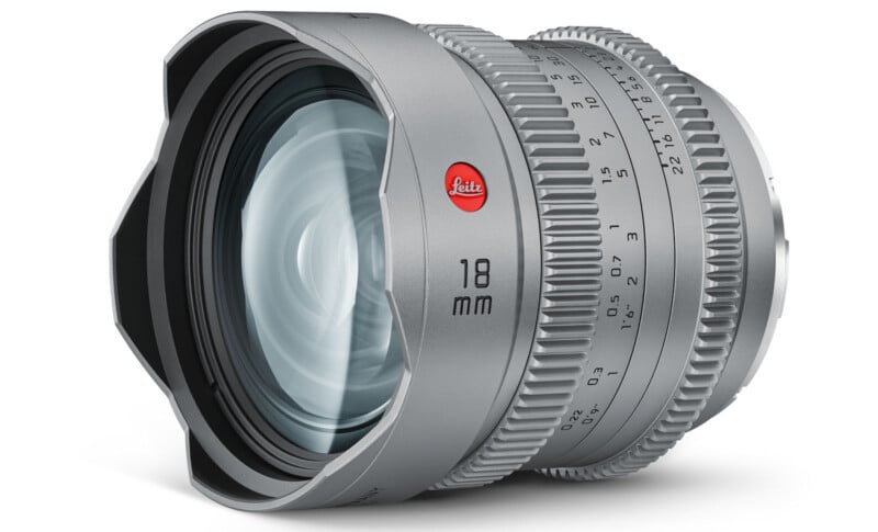 El panorama de primer plano de la lente de cámara Silver Leica está marcado con 