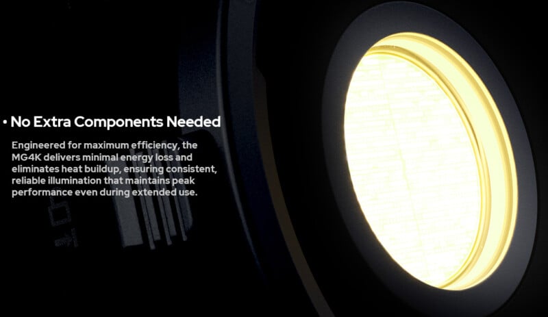 Un primer plano de la luz LED redonda brillante con texto grabado en él dice: 