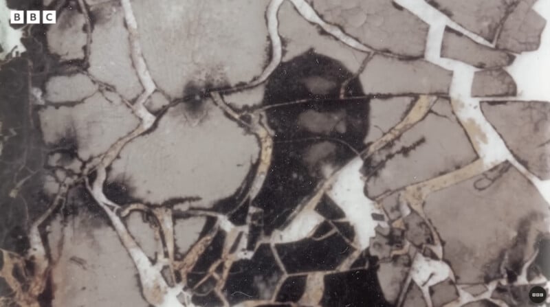 A cracked and weathered surface with a faint, shadowy image of a person's face visible among the fractures. BBC logo is in the top left corner.