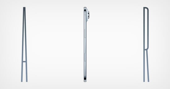 A thin smartphone is shown from the side, flanked by stylized letters “A” and “R,” highlighting its slim profile against a white background.