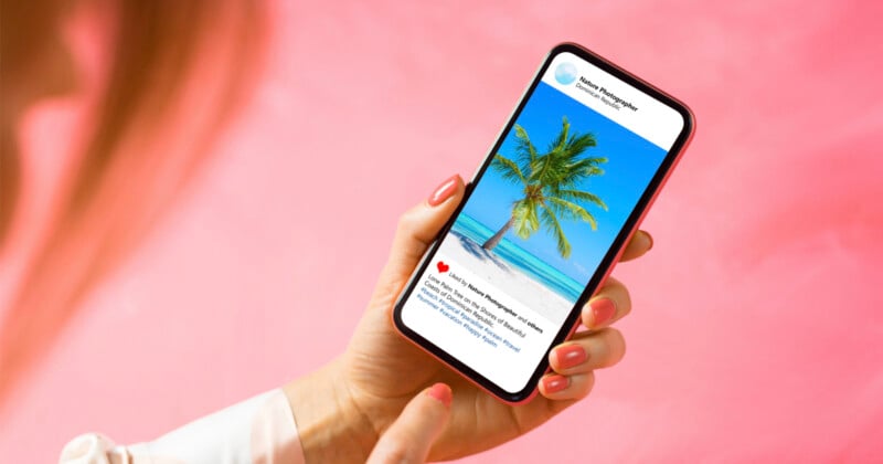 A person viewing a social media post on a smartphone
