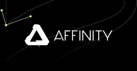 A white triangular Affinity logo and the word "AFFINITY" in bold white text on a black background, with green nodes and curved lines suggesting a digital or design theme.