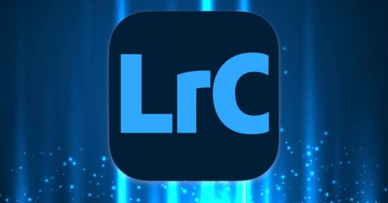 A black square icon with rounded corners featuring the light blue letters "LrC" in the center, set against a glowing blue background with vertical light streaks and small sparkling dots.