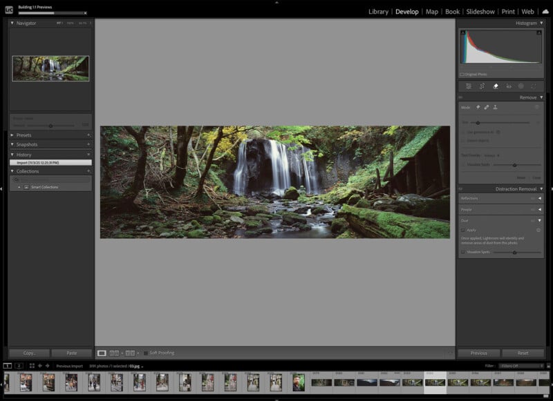 Screenshot of the dust removal feature in Lightroom