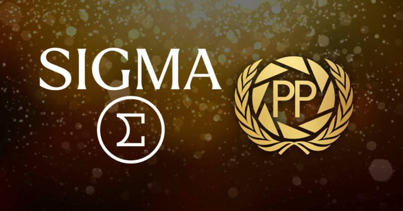 White text "SIGMA" with a Sigma symbol in a circle, next to a gold laurel wreath with "PP" inside, on a sparkling brown and gold background.