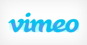 The image shows the word "vimeo" written in a bold, playful, light blue script font on a white background.