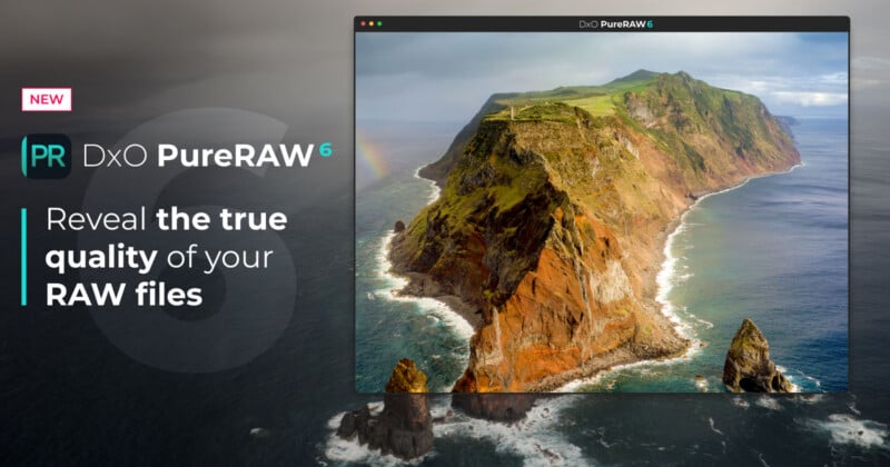  "Reveal the true quality of your RAW files." A screen displays photo editing software over a foggy landscape background.