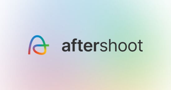 Aftershoot logo featuring a colorful, abstract "A" symbol on the left and the word "aftershoot" in bold black letters on a soft pastel gradient background.