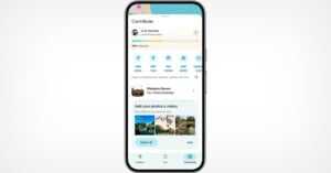 A smartphone displaying the Google Maps contribution screen, showing user contributions, points, options to add a place, edit map, add photos, and upload roads, along with photo suggestions at the bottom.