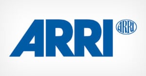 Blue "ARRI" text logo with an oval containing the same text in white on a blue background, all set against a plain white backdrop.