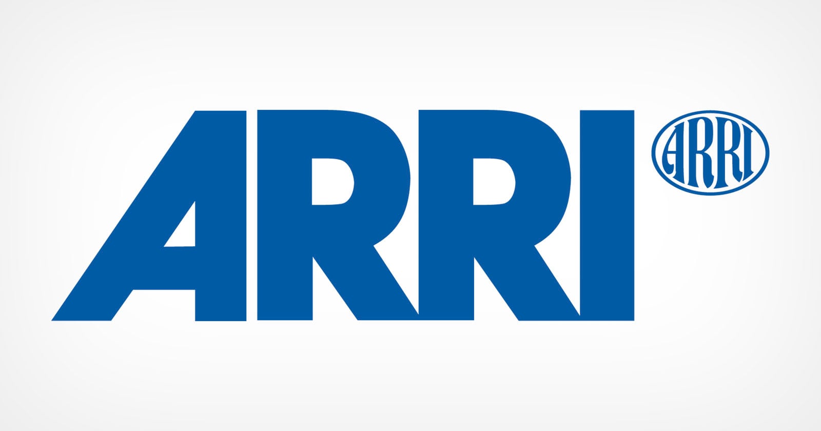 Blue "ARRI" text logo with an oval containing the same text in white on a blue background, all set against a plain white backdrop.