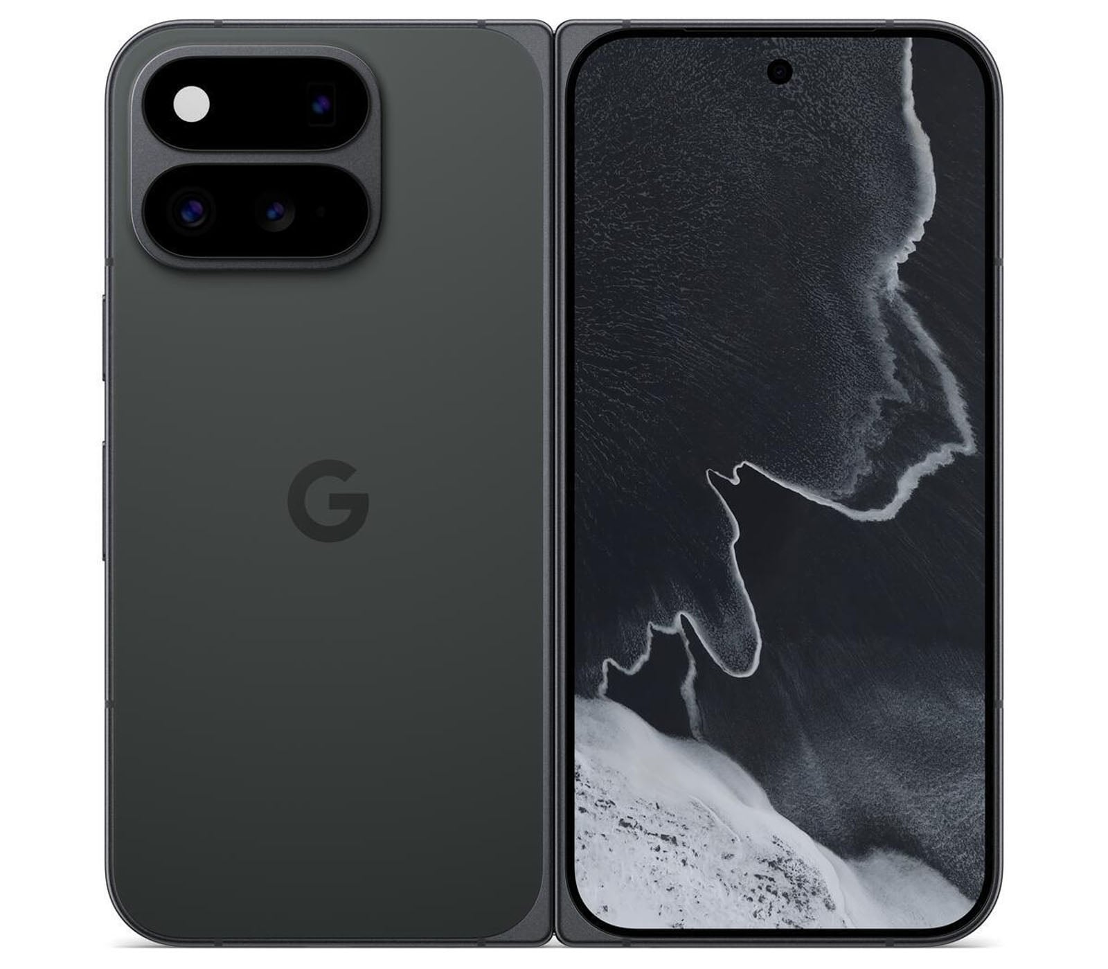 Google Pixel 11 Pro Fold цвета Obsidian спереди и сзади