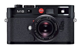 A black Leica M8 digital rangefinder camera with a Summilux-M 35mm f/1.4 ASPH lens attached, viewed from the front.