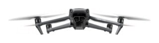 A front-facing view of a grey DJI Mavic 3 Pro drone with its triple-camera gimbal system visible.