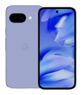 A light purple smartphone shown from both the front and back, featuring a dual-lens camera module and a centered hole-punch front camera.