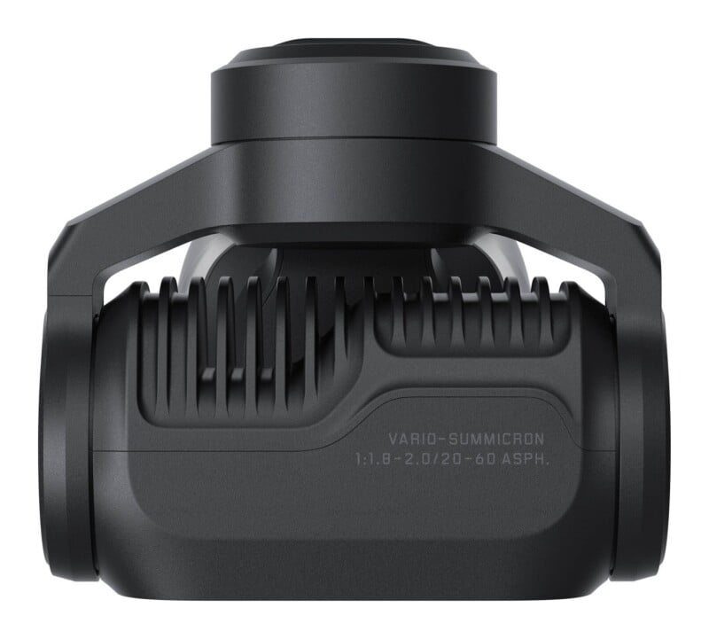 A black camera gimbal unit with cooling fins and the text "VARIO-SUMMICRON 1:1.8-2.0/20-60 ASPH." printed on the side.