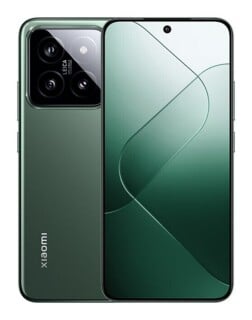 A green Xiaomi smartphone shown from both the front and back, featuring a triple-lens Leica camera module on the rear.