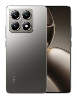 A gray Xiaomi smartphone shown from the back and front, featuring a square camera module with four lenses and the Leica logo on the rear panel.