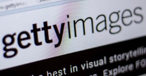 A close-up view of a computer screen displaying the Getty Images logo and a portion of the website's text.