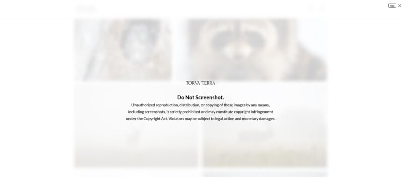 A blurred background with the text "TORVA TERRA" and a warning stating "Do Not Screenshot" regarding copyright infringement.