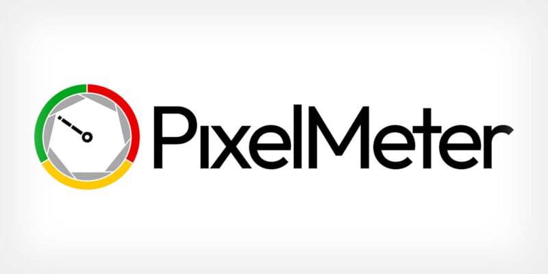 The logo for PixelMeter features a circular camera aperture icon with a green, red, and yellow border, followed by the black text "PixelMeter".