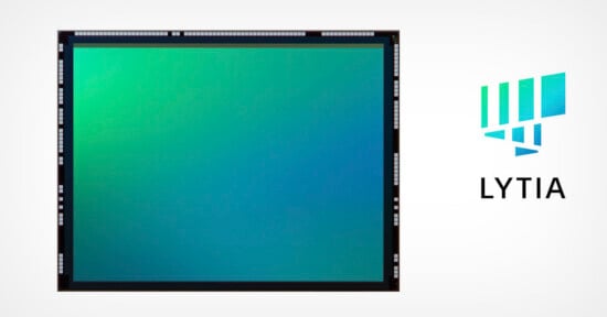 A rectangular image sensor with a green-to-blue gradient surface sits next to the LYTIA logo on a white background.